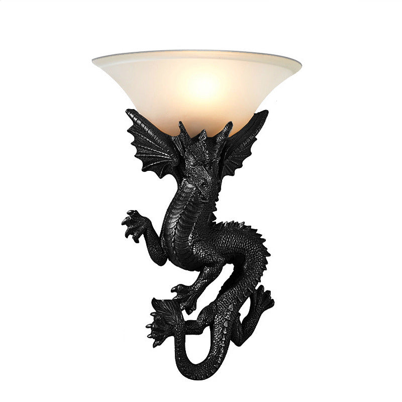Resin Glass Dragon Semi-Circular Wall Lamp