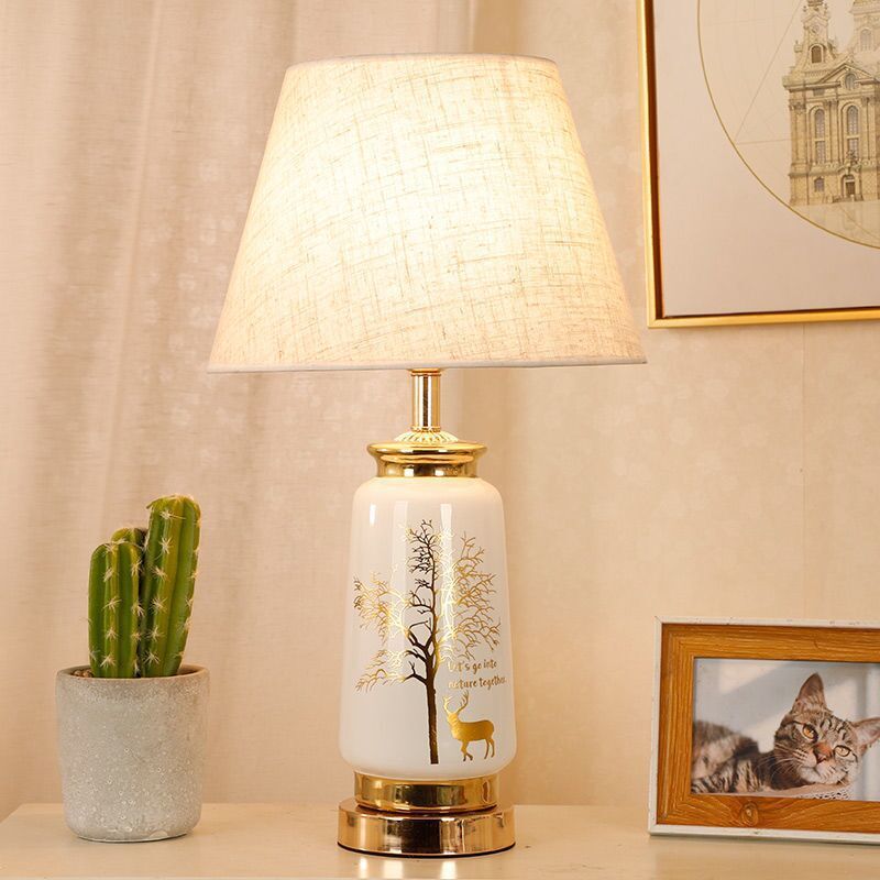 Cylinder Ceramic Hardware Fabric Table Lamp