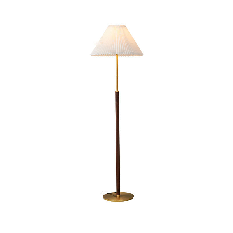 Pleated Fabric Brass Walnut Floor Lamp