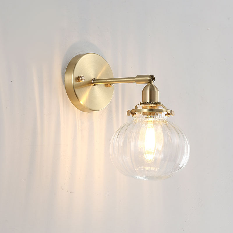 Brass Pumpkin Glass Living Wall Lamp