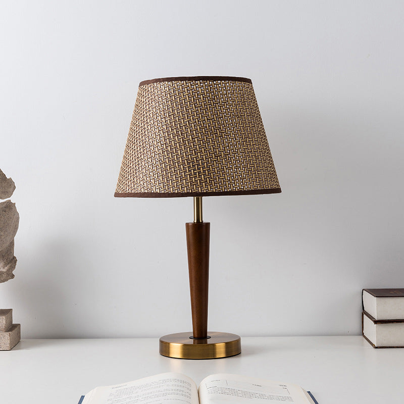 Fabric Round Wood Metal Table Lamp