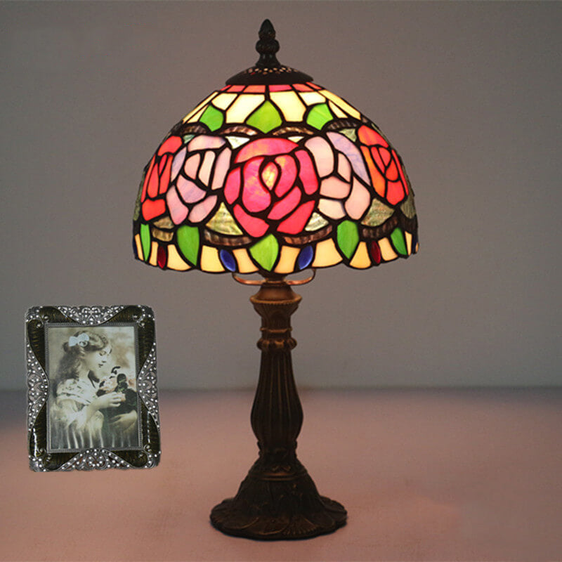 Flowering Rose Stained Glass Table Lamp