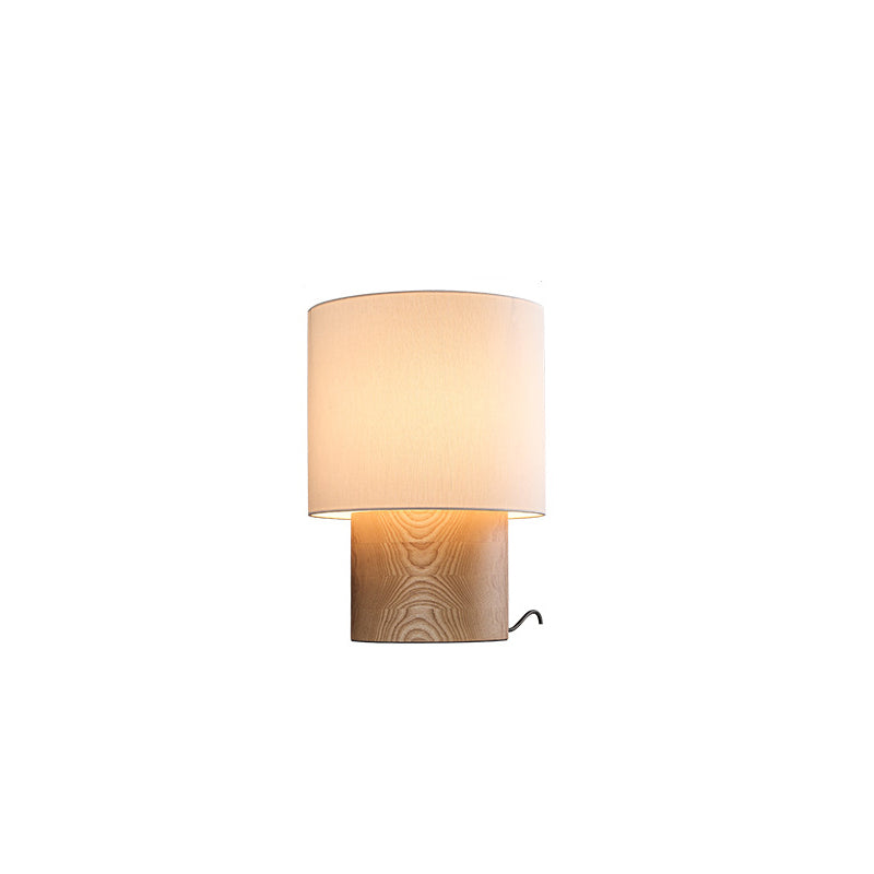 Farmhouse Cylinder Wood Fabric Table Lamp