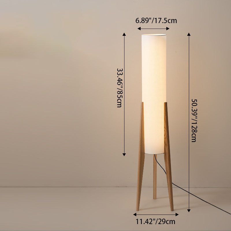 Traditional Chinese Fabric Cylinder Floor Lamp