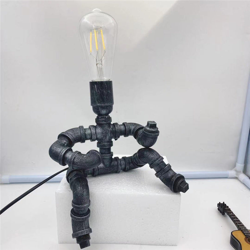 Iron Water Pipe Robot Table Lamp