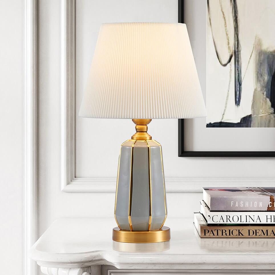 Gray Ceramic Linen Table Lamp