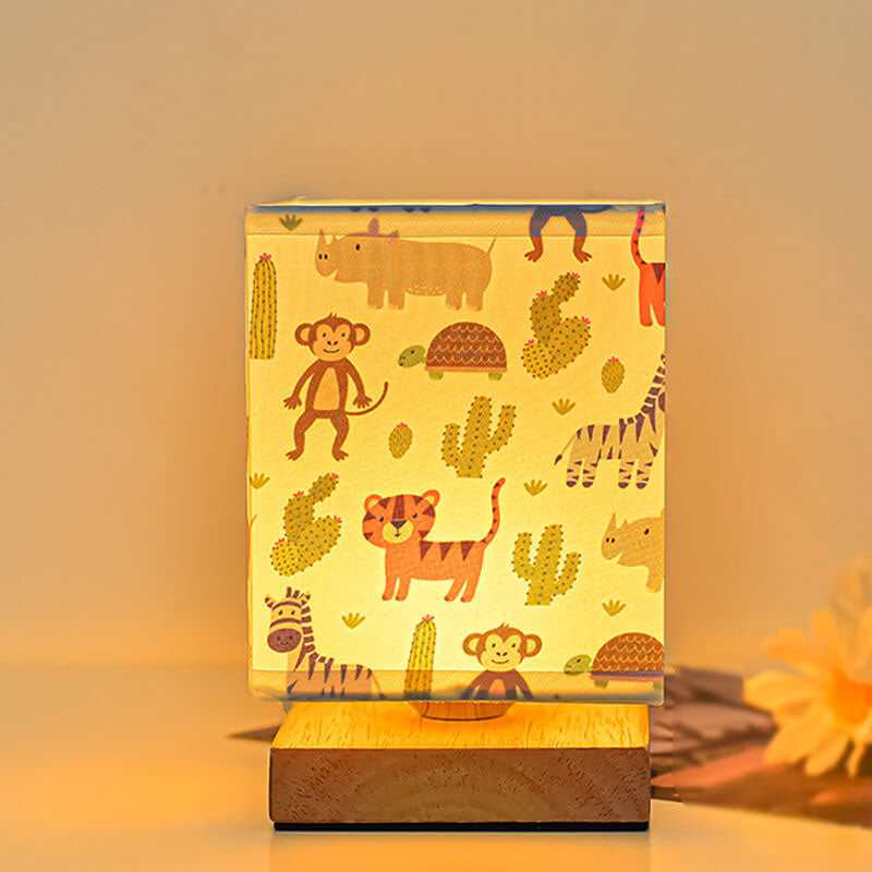 Kids Rectangular Solid Wood Table Lamp