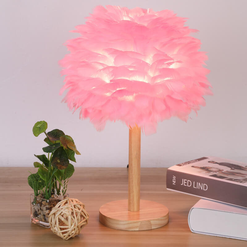 Feather Decorative Solid Wood Table Lamp