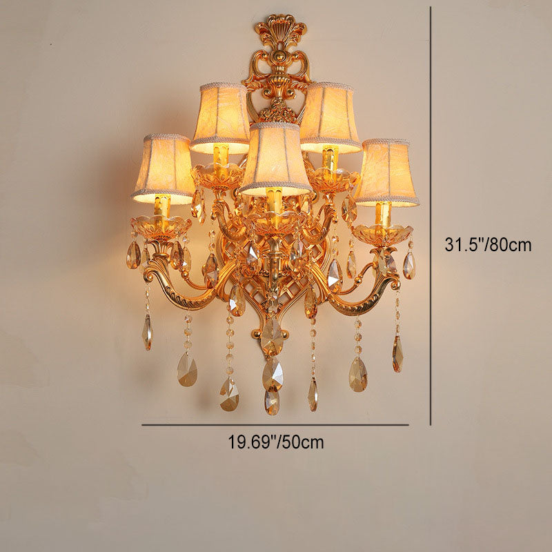 Gold Candelabra Glass Crystal 5-Light Wall Lamp