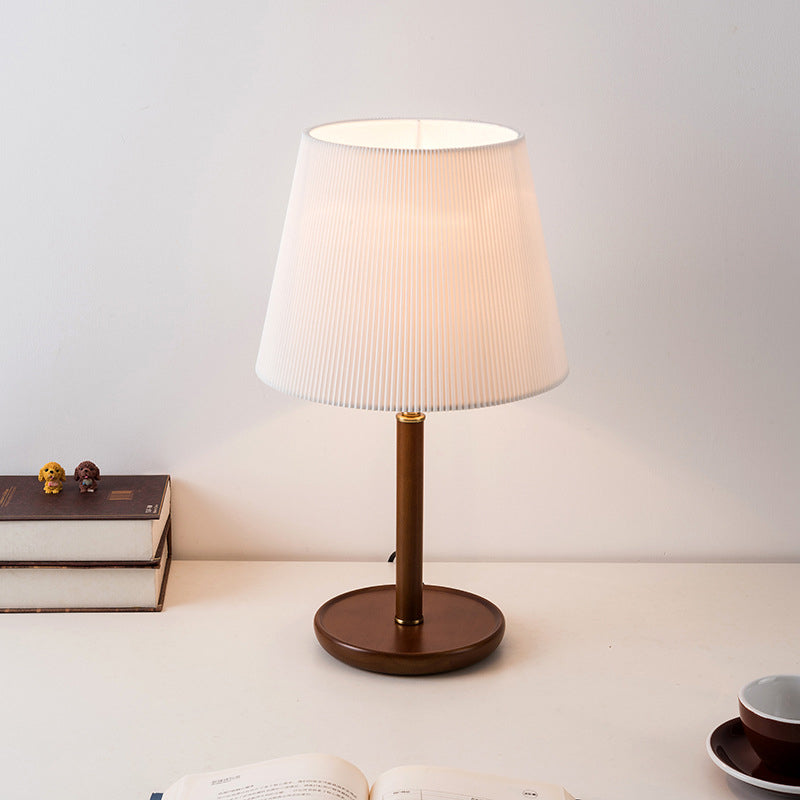 Pleated Fabric Wooden Bedroom Table Lamp