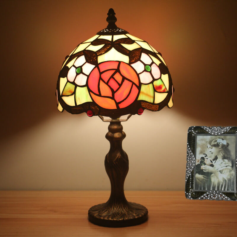 Flower Stained Glass Dome Table Lamp