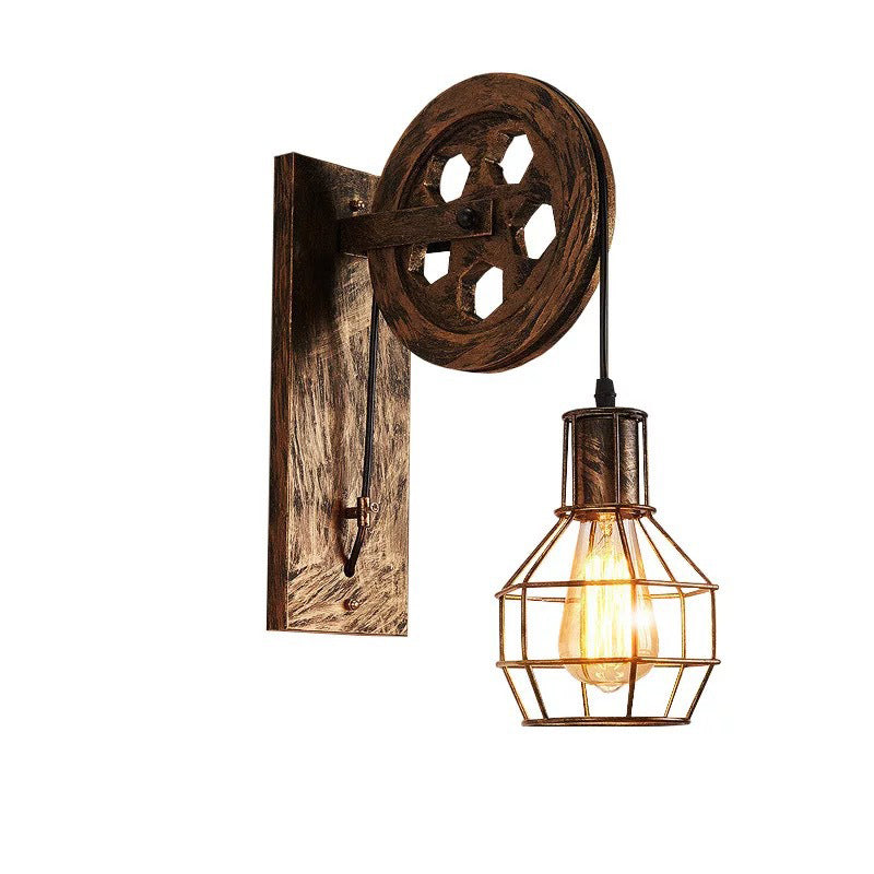 Iron Cage Pulley Liftable Wall Lamp