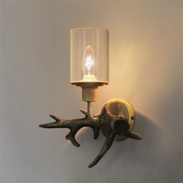 Antler Resin Glass Cylinder Wall Lamp
