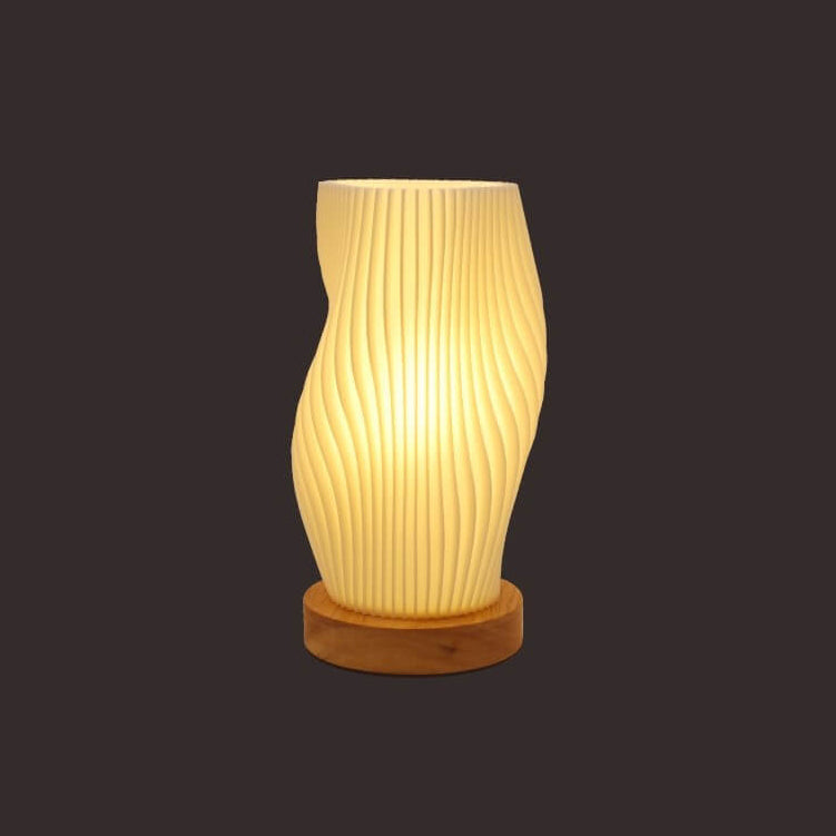 Round Wave Pod Wood Table Lamp