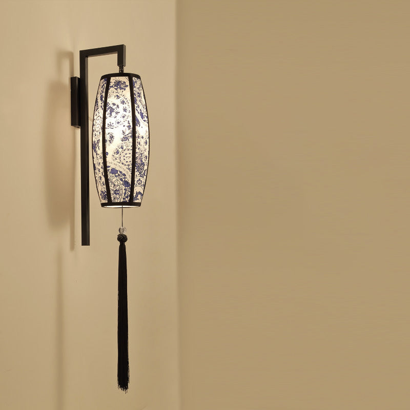 Painted Fabric Lantern Tassel Wall Lamp