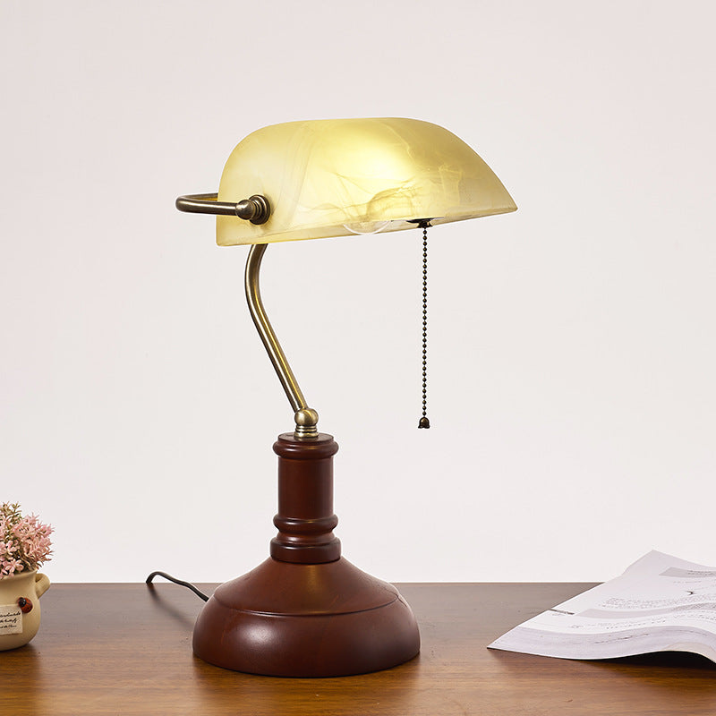 Solid Wood Glass Bank Table Lamp
