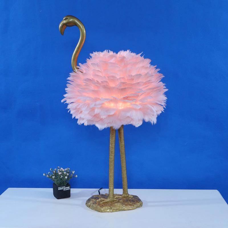 Goose Feather Metal Flamingo Table Lamp