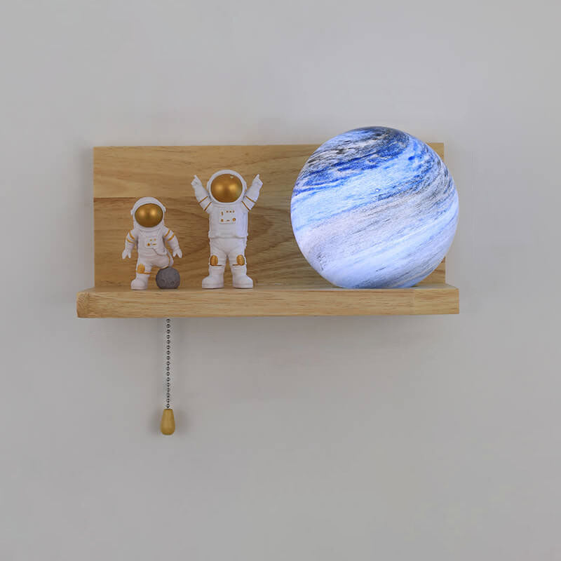 Planet Glass Solid Wood Wall Lamp