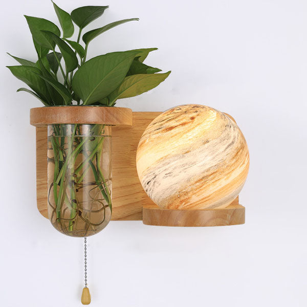 Oak Glass Planet Wall Lamp