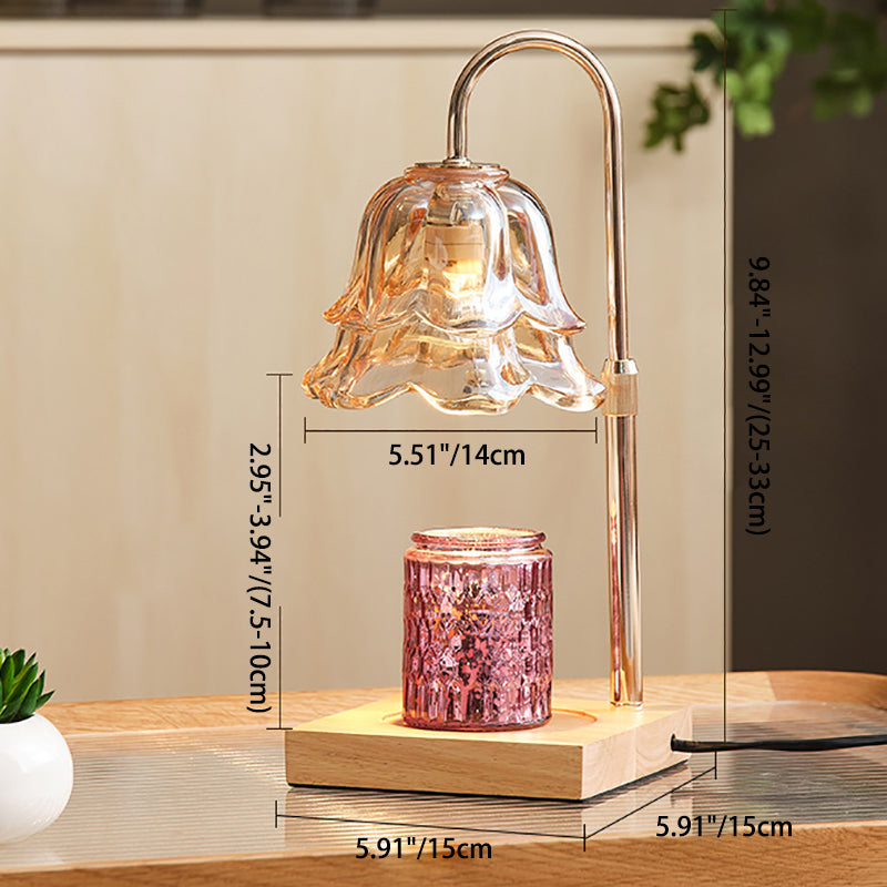 Floral Glass Metal Wood Table Lamp
