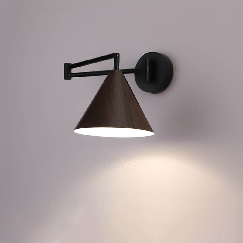 Cone Swing Arm Wood Wall Lamp