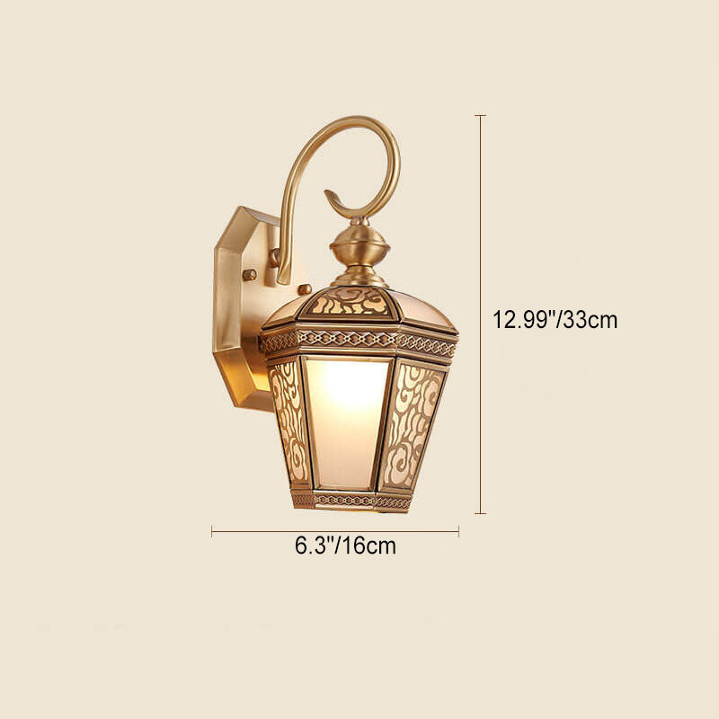 Hexagonal Lantern Copper Glass Outdoor Light