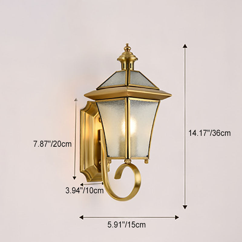 Quadrilateral Brass Glass Outdoor Light