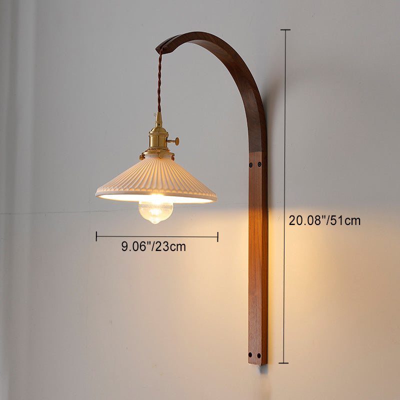 Round Ceramic Glass Wood Wall Lamp