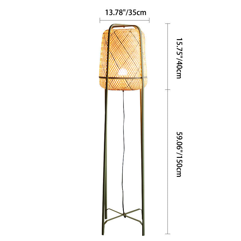Cylindrical Hand-Woven Bamboo Bedroom Floor Lamp
