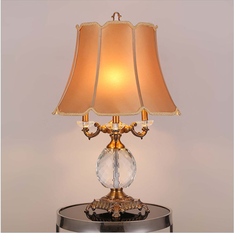 Fabric Candle Crystal 3/4 3-Light Table Lamp