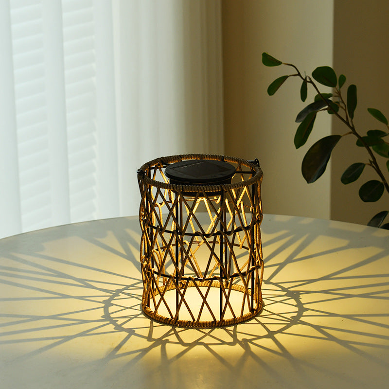 Rattan Weaving Cylinder Garden Outdoor Light