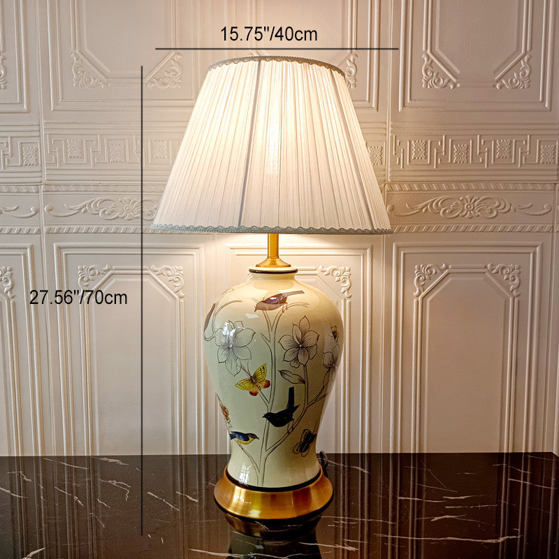 Cylinder Bird Flower Ceramic Table Lamp