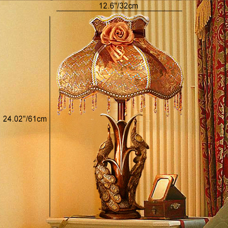 Peacock Flower Pattern Resin Table Lamp