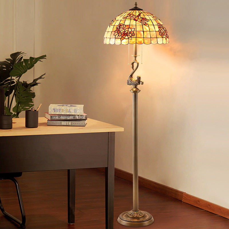 Brass Shell Dome Rose 3-Light Floor Lamp