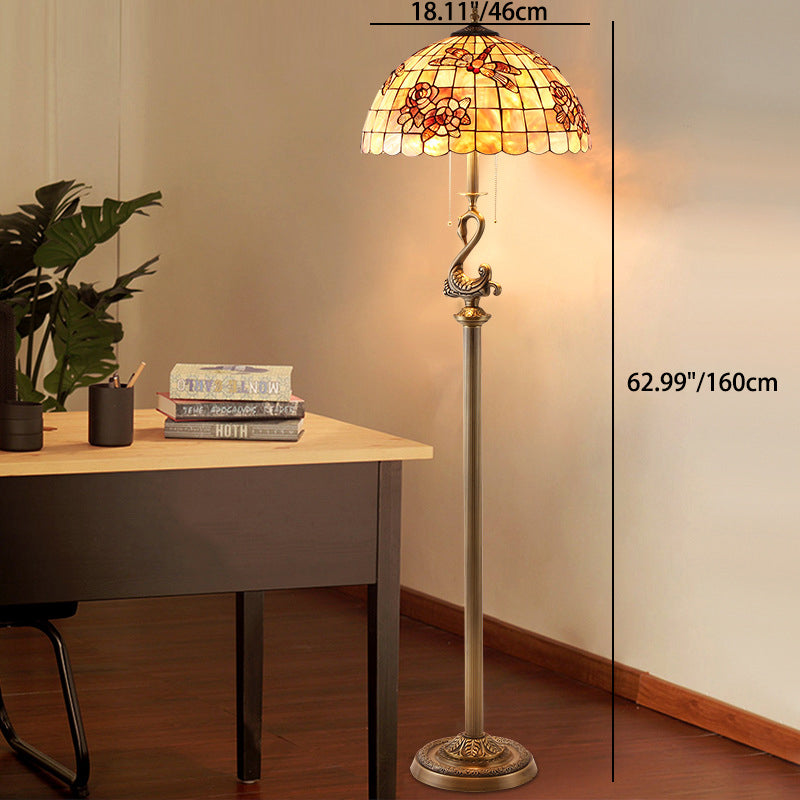 Brass Shell Dome Rose 3-Light Floor Lamp