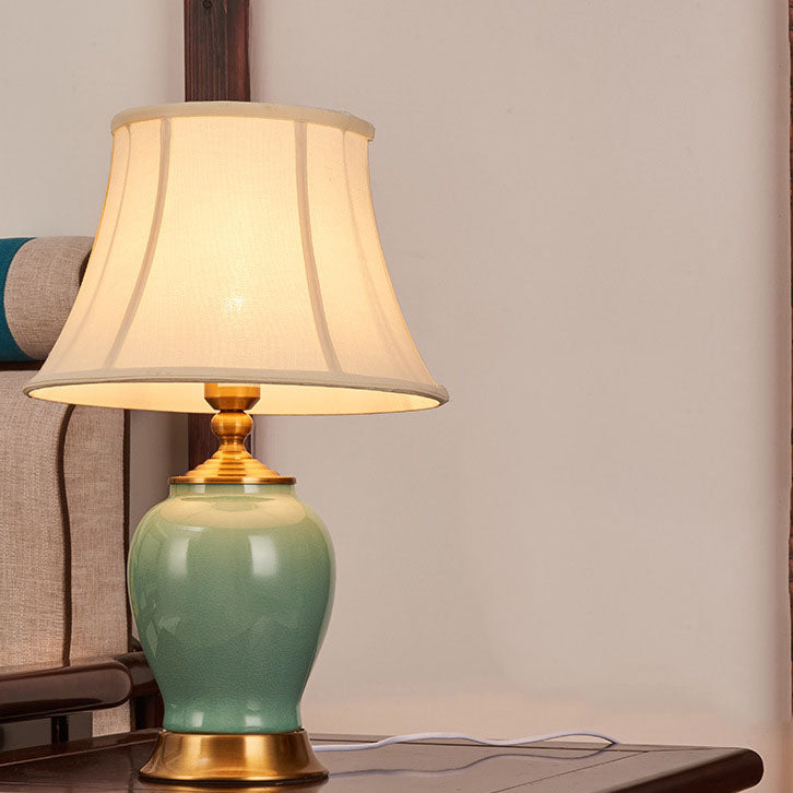 Fabric Round Ceramics Vase Table Lamp
