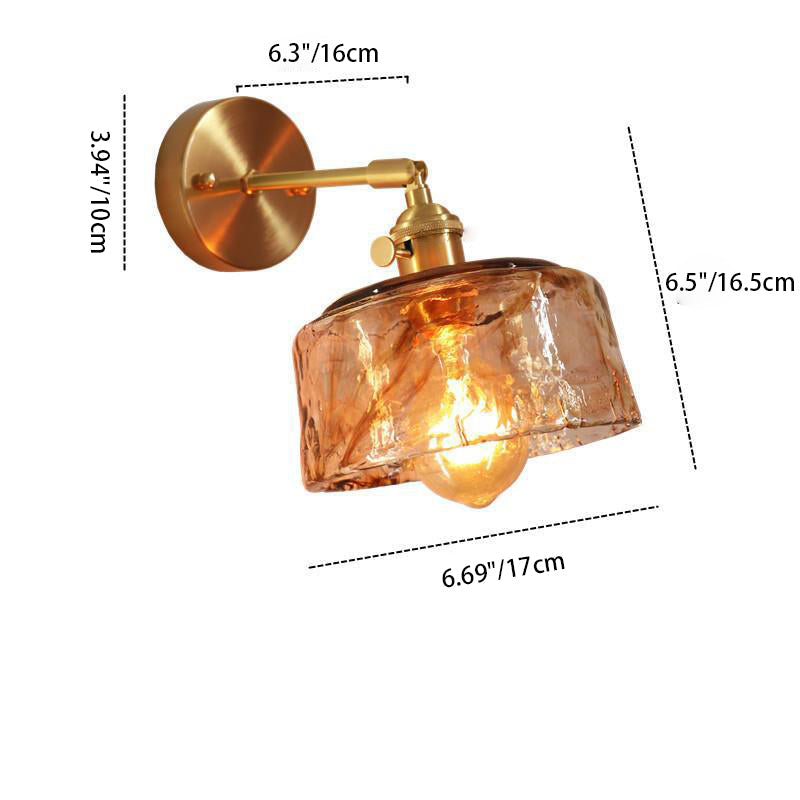 Eclectic Amber Glass Brass Wall Lamp