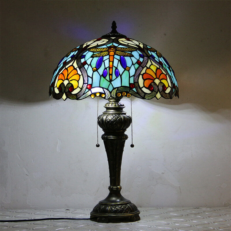 Dragonfly Peacock Glass Resin Table Lamp