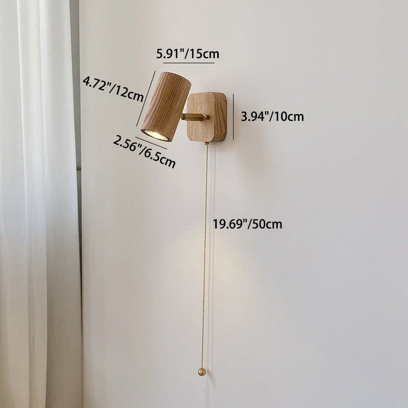 Cylinder Copper Wood Bedroom Wall Lamp