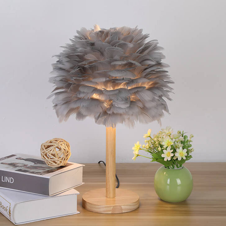 Feather Decorative Solid Wood Table Lamp