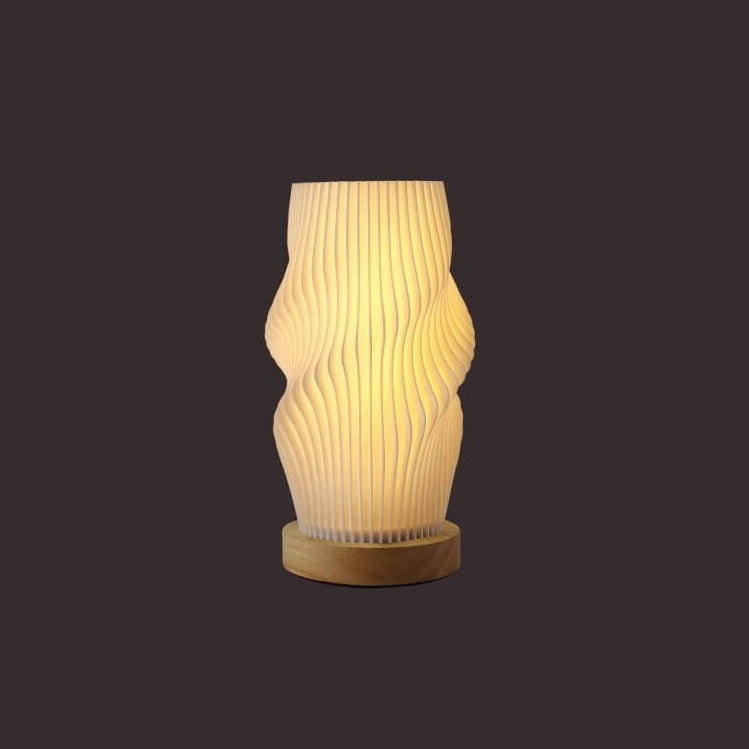 Round Wave Pod Wood Table Lamp