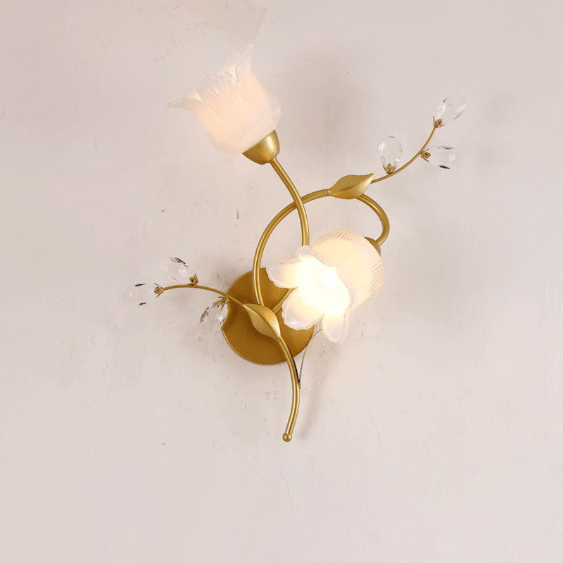 Flower Hardware Glass Crystal 2-Light Wall Lamp