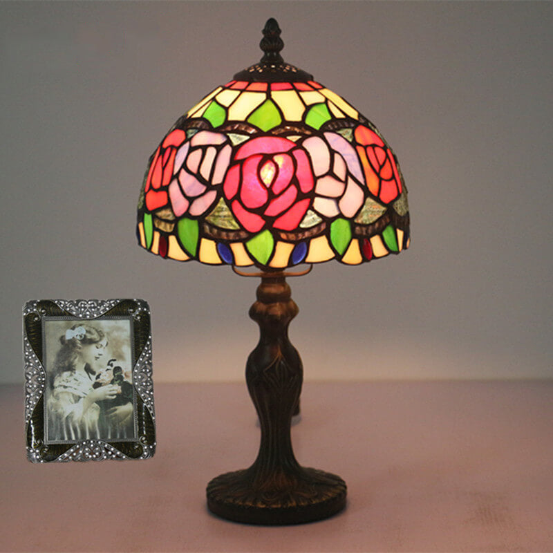 Flowering Rose Stained Glass Table Lamp