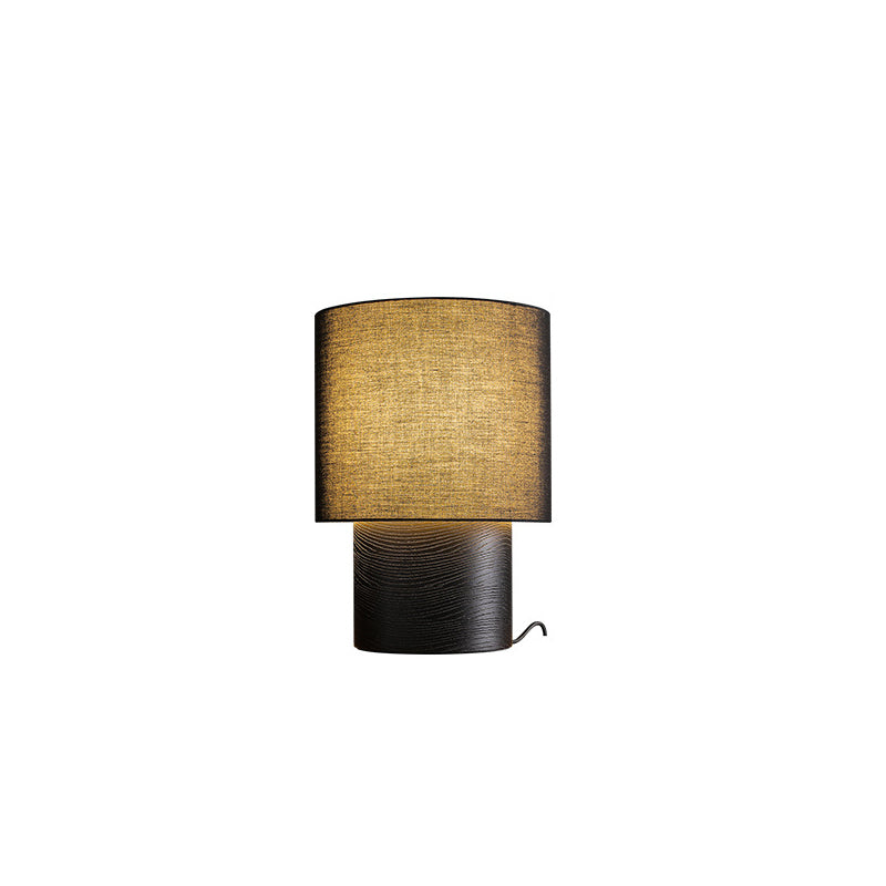 Farmhouse Cylinder Wood Fabric Table Lamp