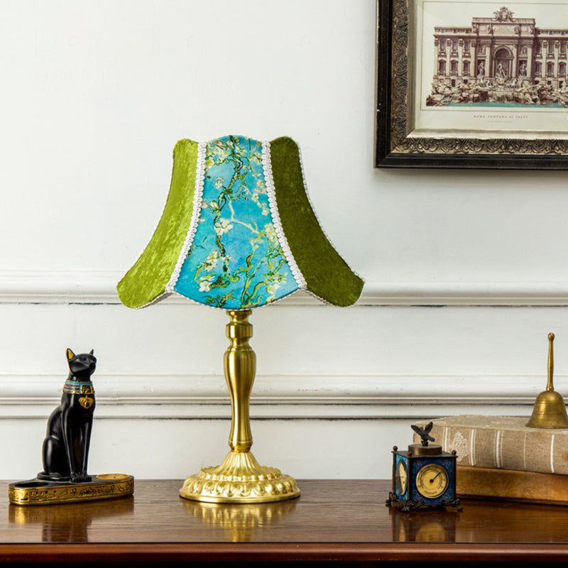 Metal Fabric Floral Painted Table Lamp
