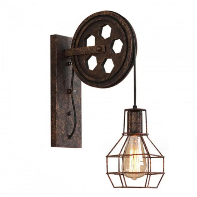 Iron Cage Pulley Liftable Wall Lamp