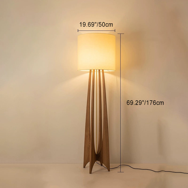 Wood Fabric Cylinder Living Floor Lamp