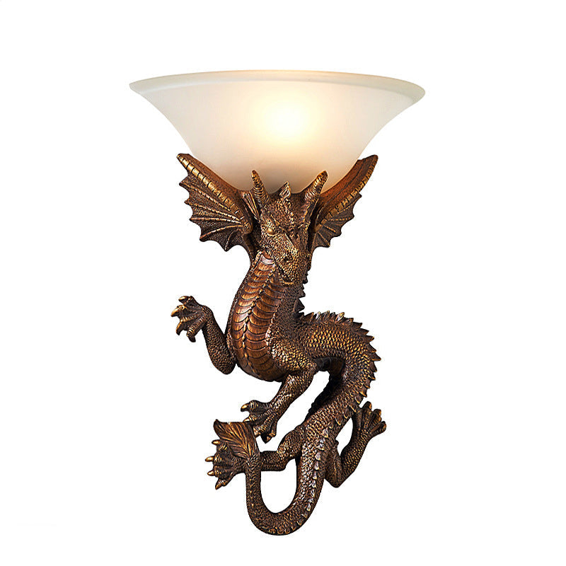 Resin Glass Dragon Semi-Circular Wall Lamp