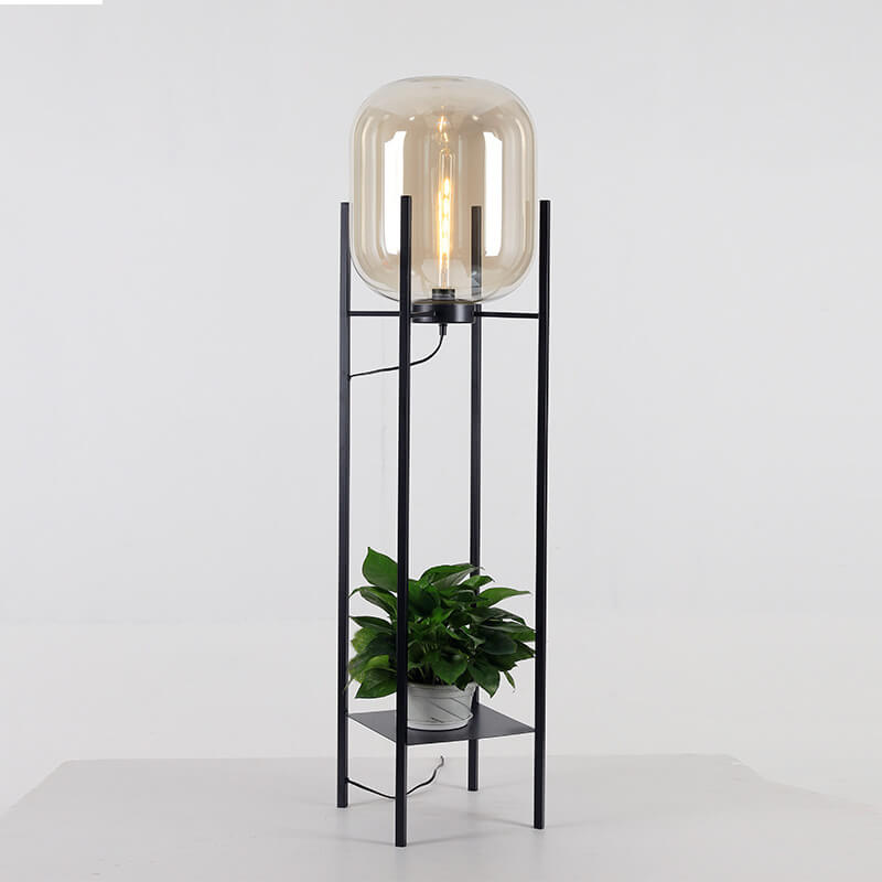 Round Glass Jar Iron Floor Lamp