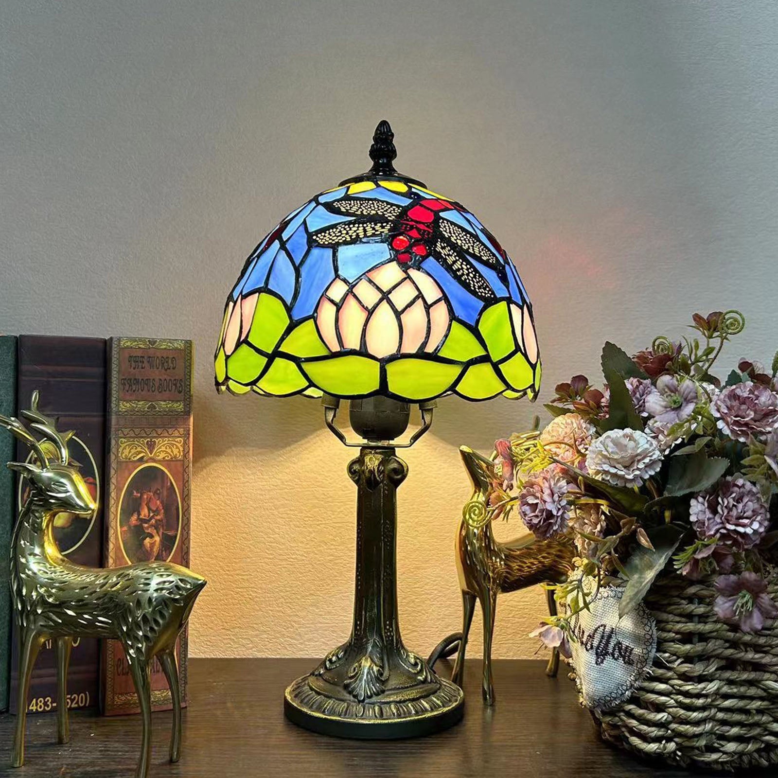Alloy Glass Dome Flower Table Lamp